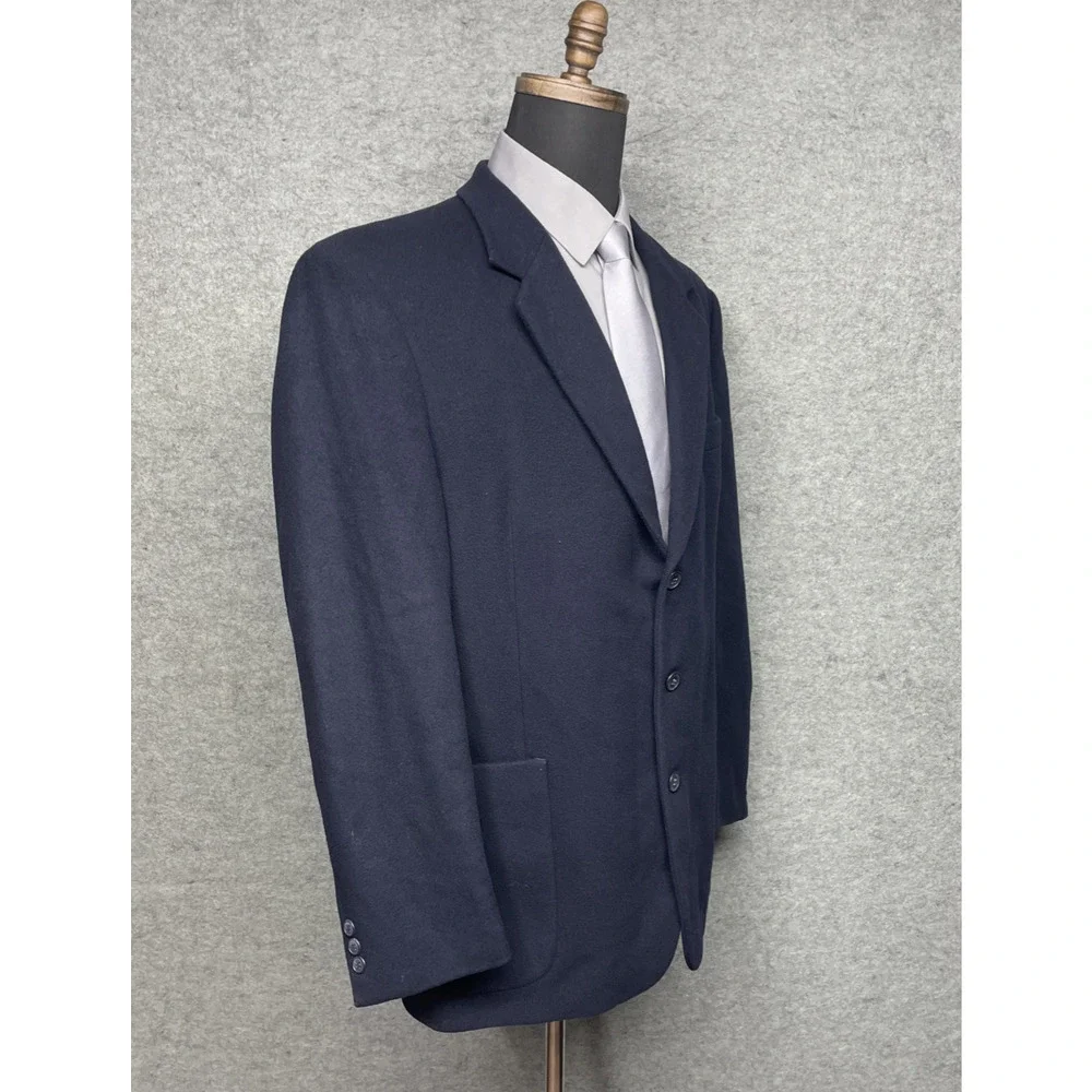 Vtg 90s Jean Paul Germain Paris Mens 44R Wool Like Sport Coat Blazer Navy Poland